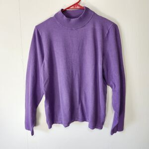Tanjay Purple Mock Neck Sweater Women’s Small Rayon Nylon Knit Pullover Top